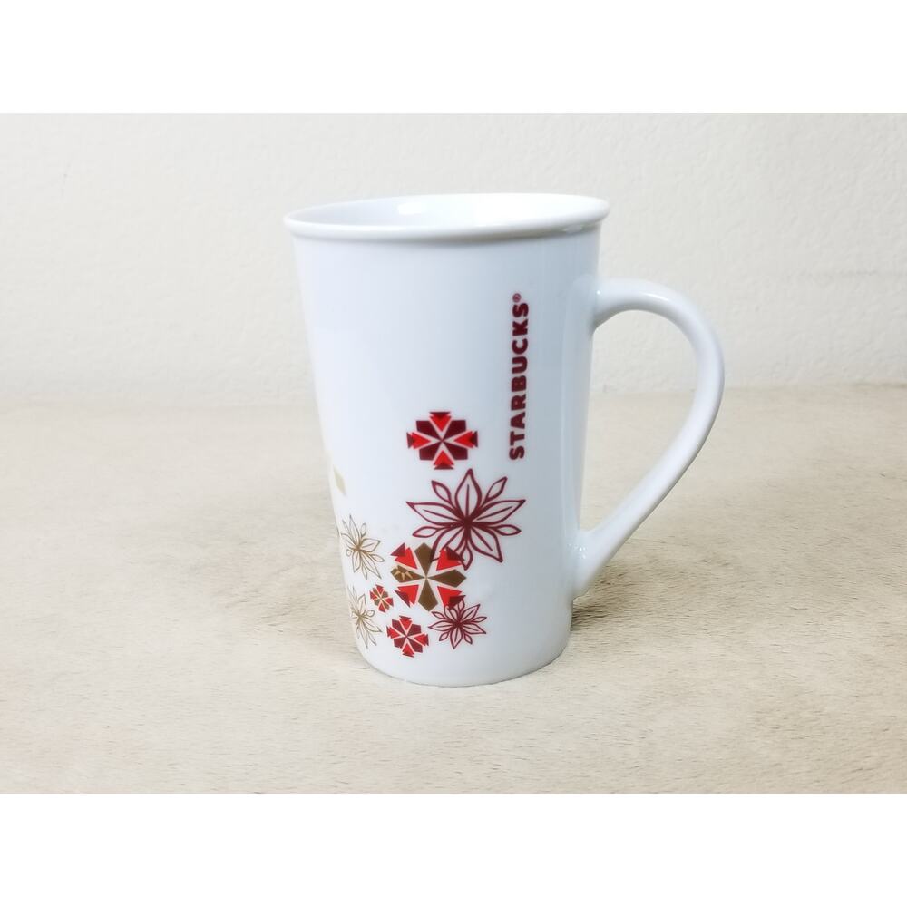 Starbucks Christmas Coffee Mug 12oz Teacup 2013 Holiday White Red 5" Drinkware